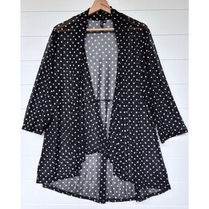 Zero 2 Eight Plus 3X Sheer Mesh Polka Dot Open Front Topper Black White Draped‎